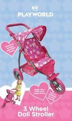 PLAYWORLD 3 WHEELED DOLL STROLLER PINK WITH FLOWERS