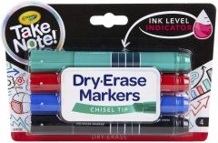 CRAYOLA TAKE NOTE! WHITE BOARD MARKERS CHISEL TIP 4PK